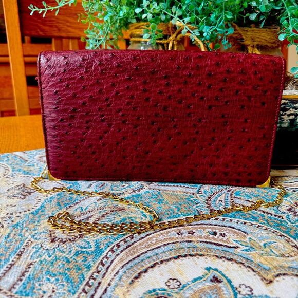 Seberini Creazioni Italiane Burgundy Ostrich Leather Shoulder Bag Clutch Vintage - Picture 1 of 9